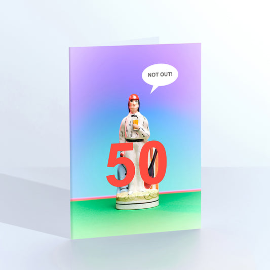 50 Not Out cricketer birthday card
