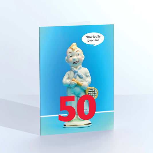 50 New Balls please tennis birthday card