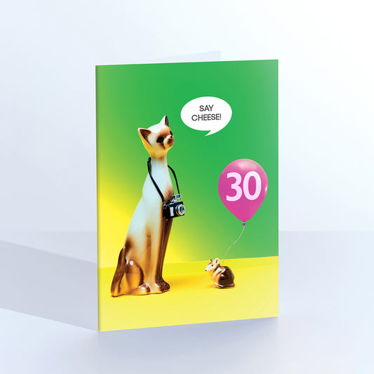 30th Birthday Say Cheese Photographer Cat Greetings Card