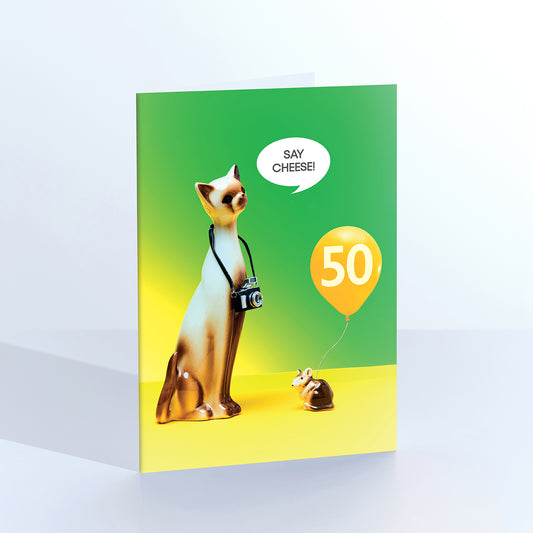50th Birthday Say Cheese Photographer Cat Greetings Card