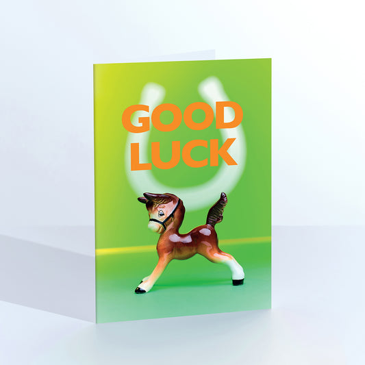 Good Luck Foal Neon Horsehoe Greetings Card