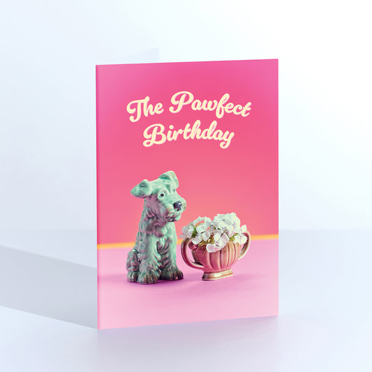 The Pawfect Birthday Dog With Flowers Greetings Card