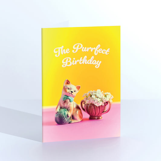 The Purrfect Birthday Cat With Flowers Greetings Card