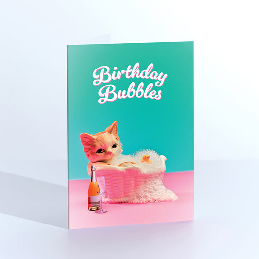 Birthday Bubbles Cat in Bath Greetings Card