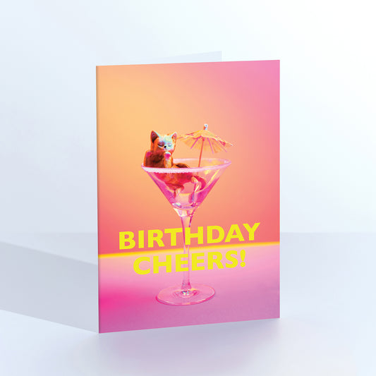 Birthday Cheers Cocktail Cat Greetings Card