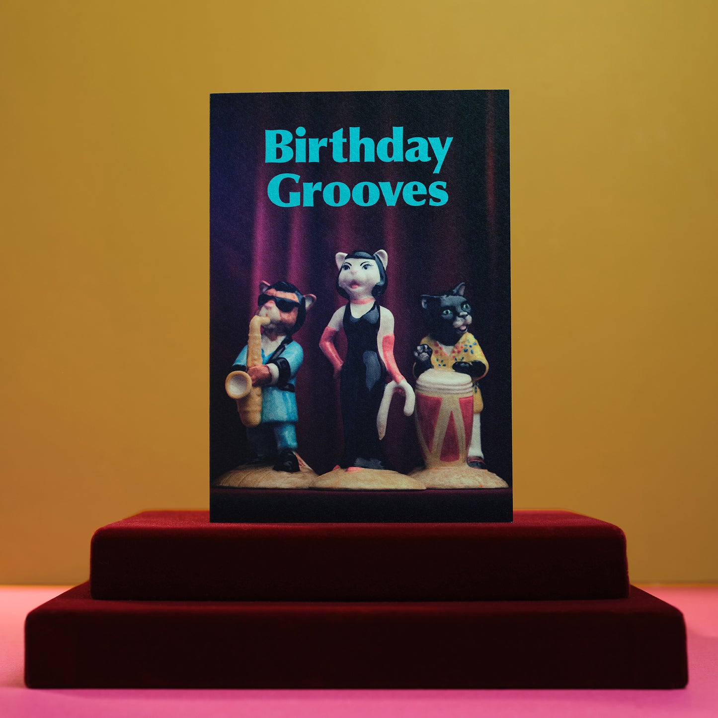 Birthday Grooves Cat Band Greetings Card
