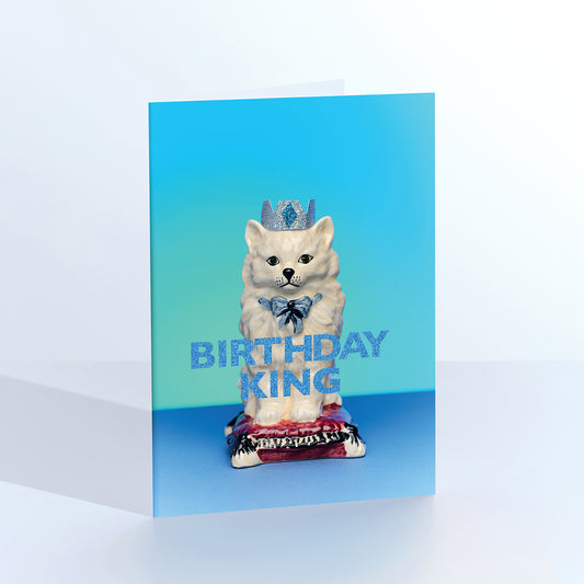 Birthday King Cat Greetings Card