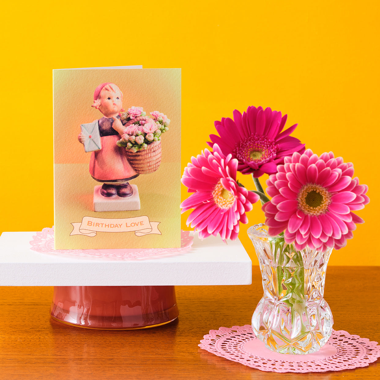 Birthday Love Girl With Flower Basket Greetings Card