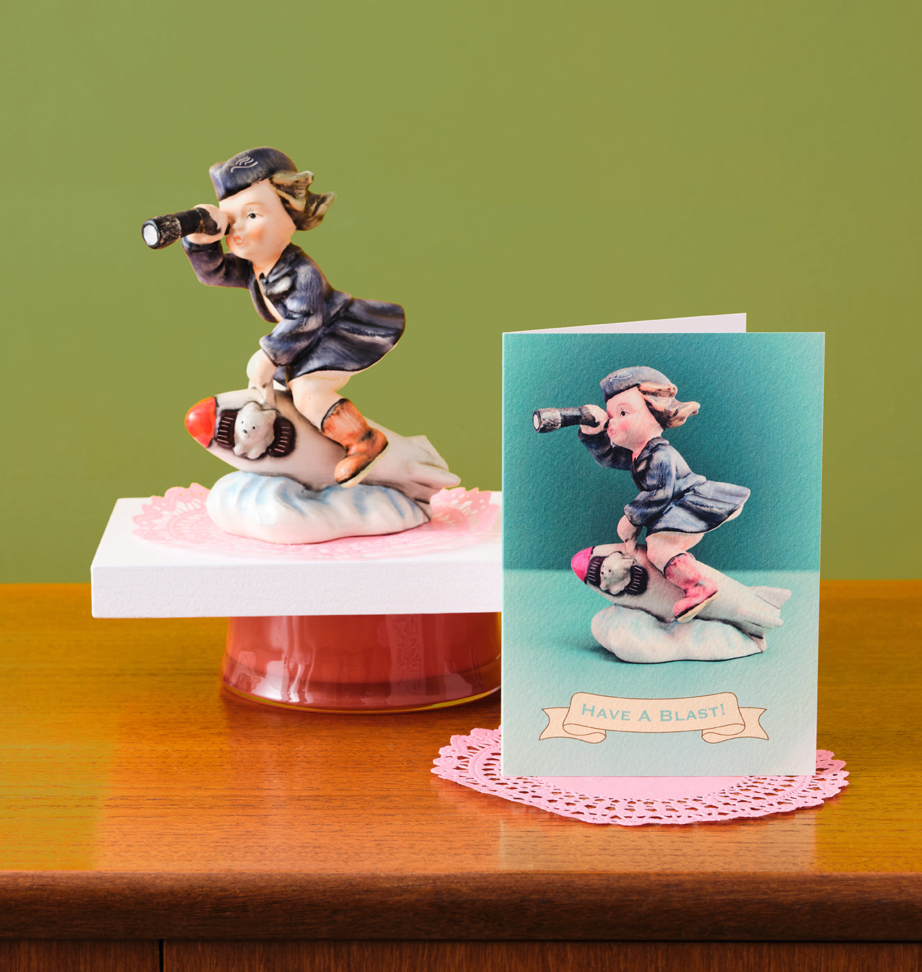 Have A Blast Girl On Airplane Greetings Card