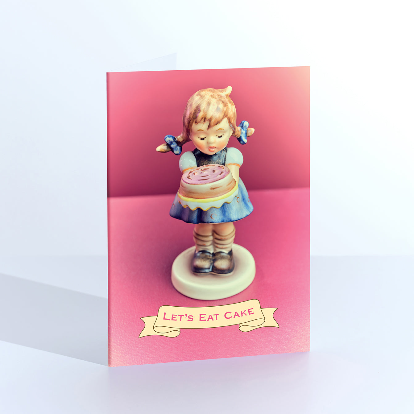 Lets Eat Cake Cute Girl With Pigtails Greetings Card