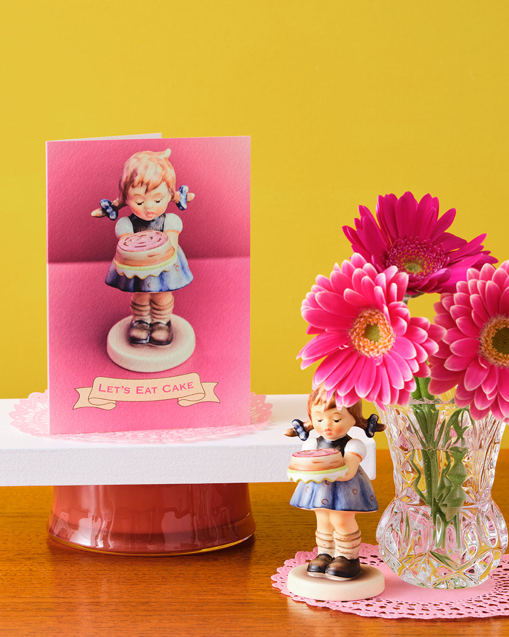 Lets Eat Cake Cute Girl With Pigtails Greetings Card