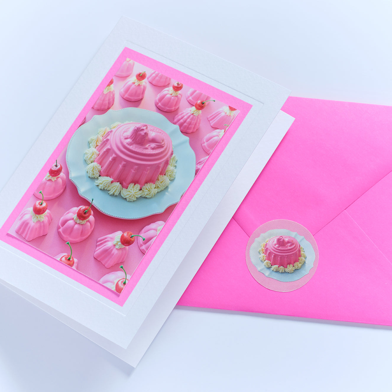 Pink Blancmange Hand Finished Greetings Card