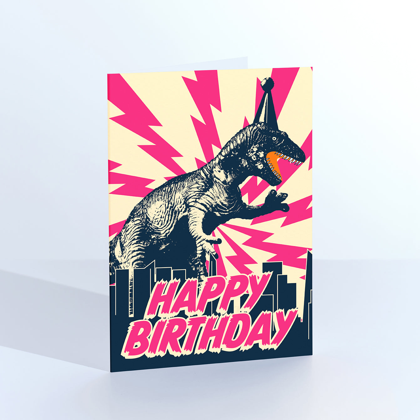 Monster Birthday Pink Dinosaur Greetings Card