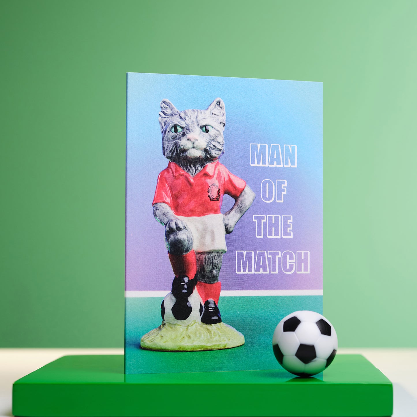 Man Of The Match Footballing Cat Greetings Card