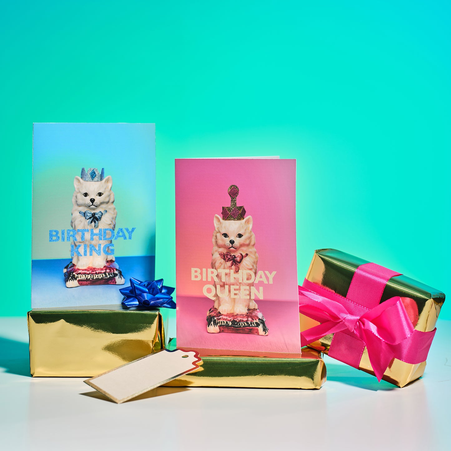 Birthday King Cat Greetings Card