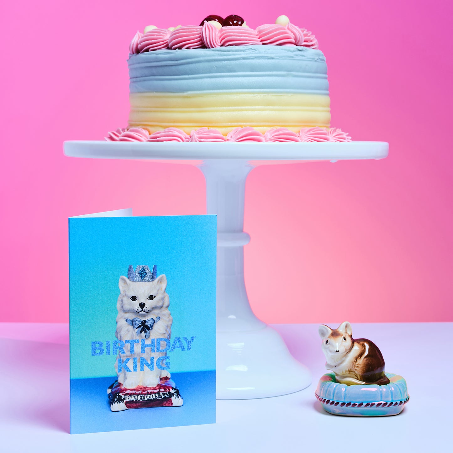 Birthday King Cat Greetings Card