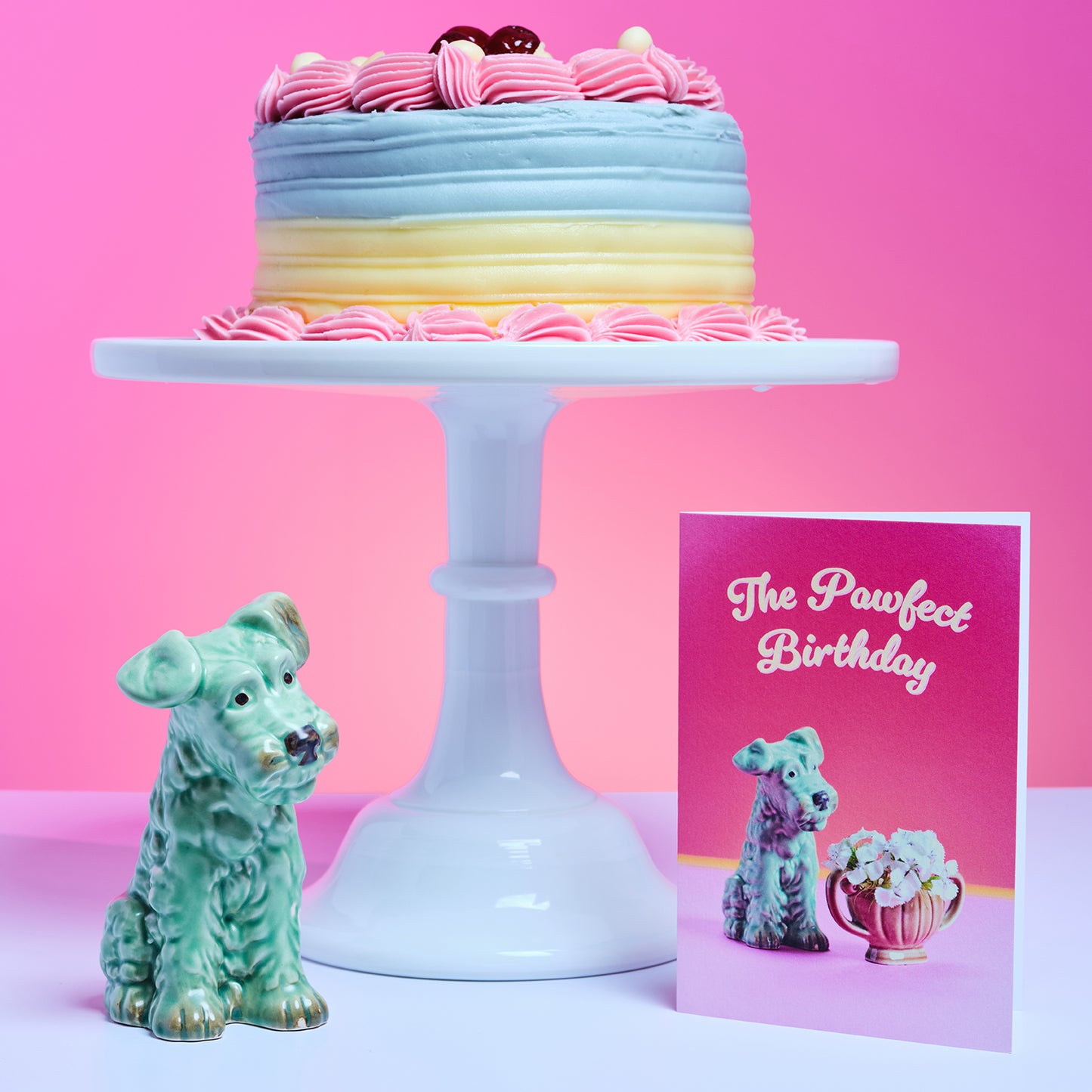 The Pawfect Birthday Dog With Flowers Greetings Card