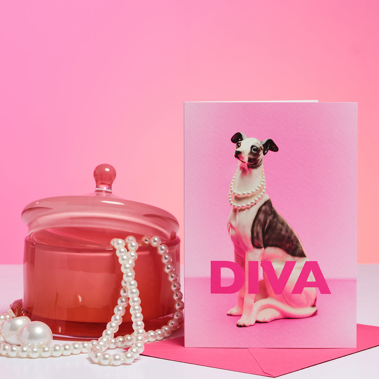 Diva Dog In Pearls Greetings Card