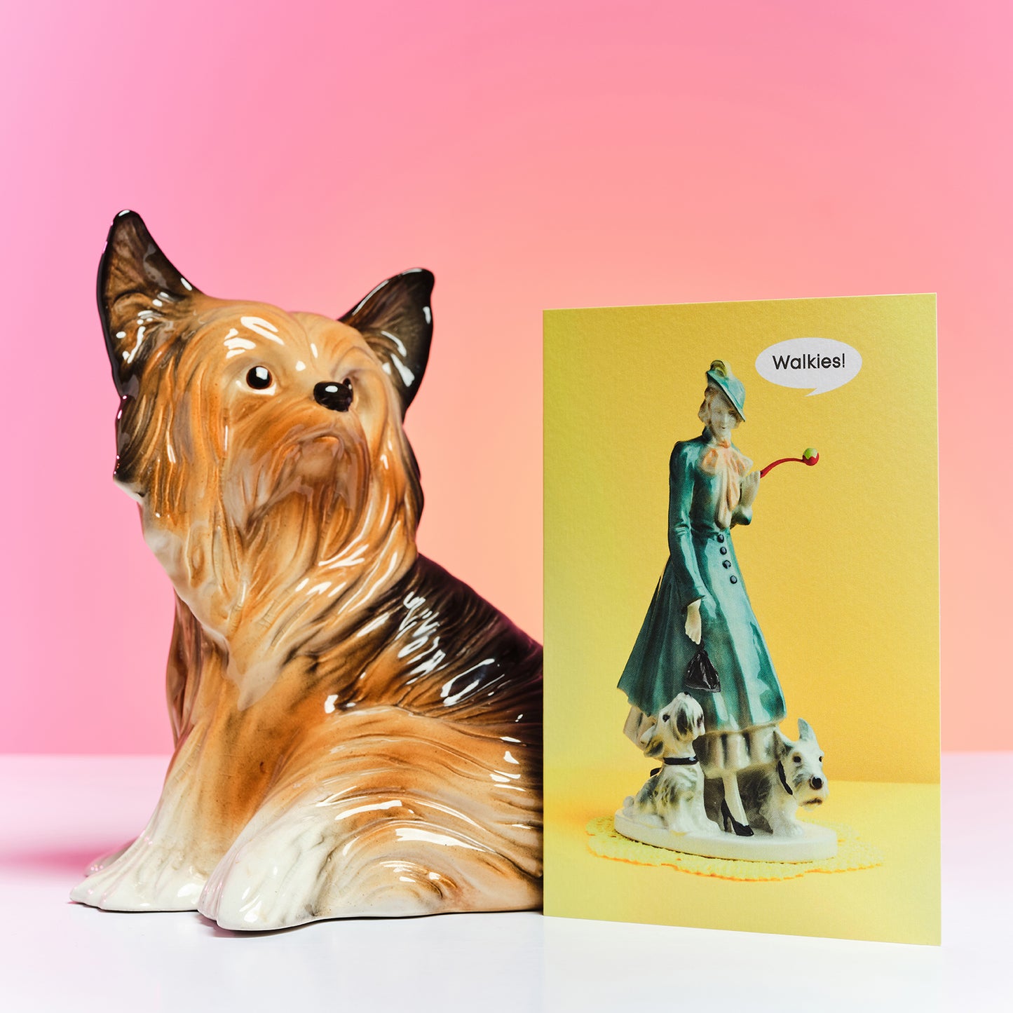 Walkies, lady with dogs Greetings Card