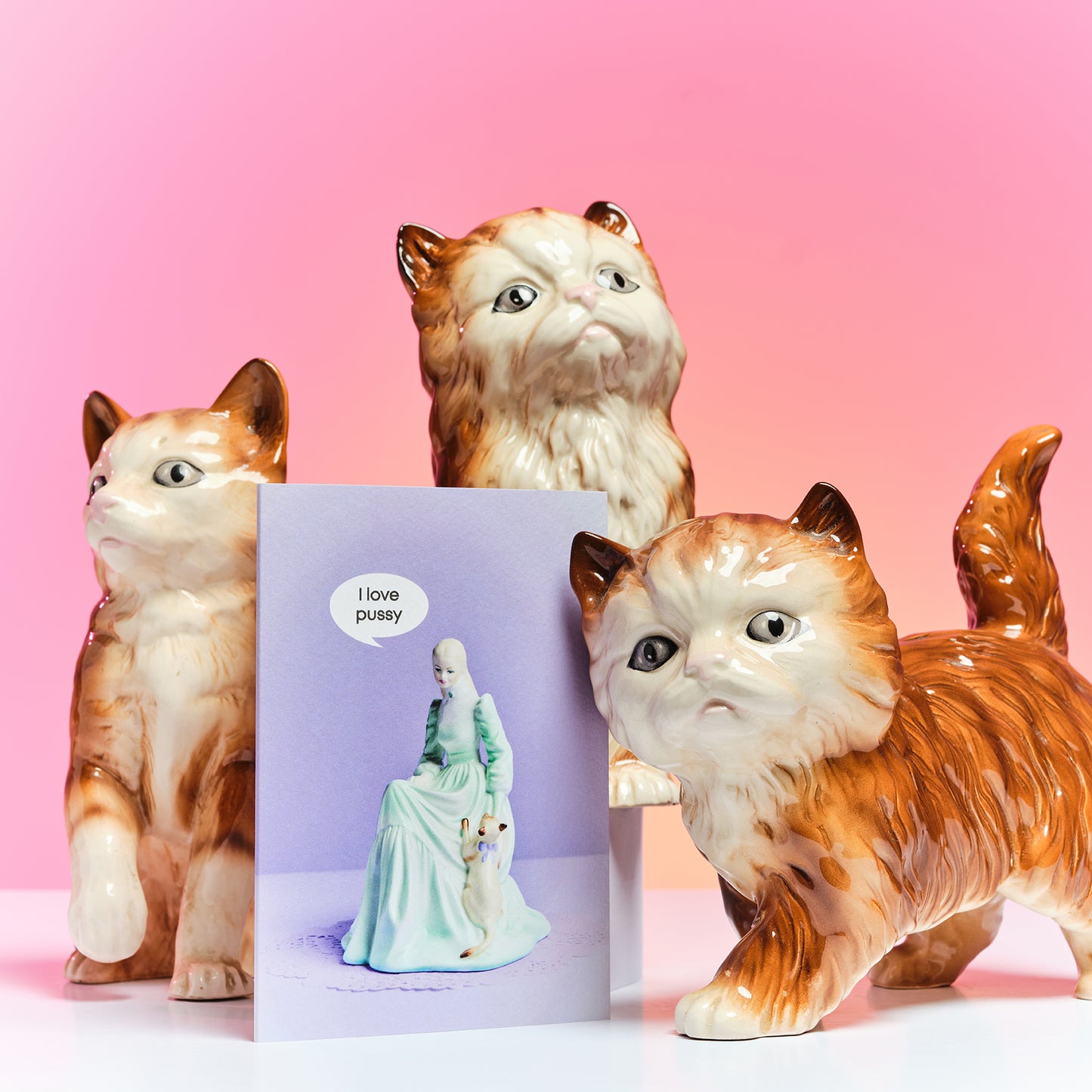 I love Pussy  Lady with Cat Greetings Card