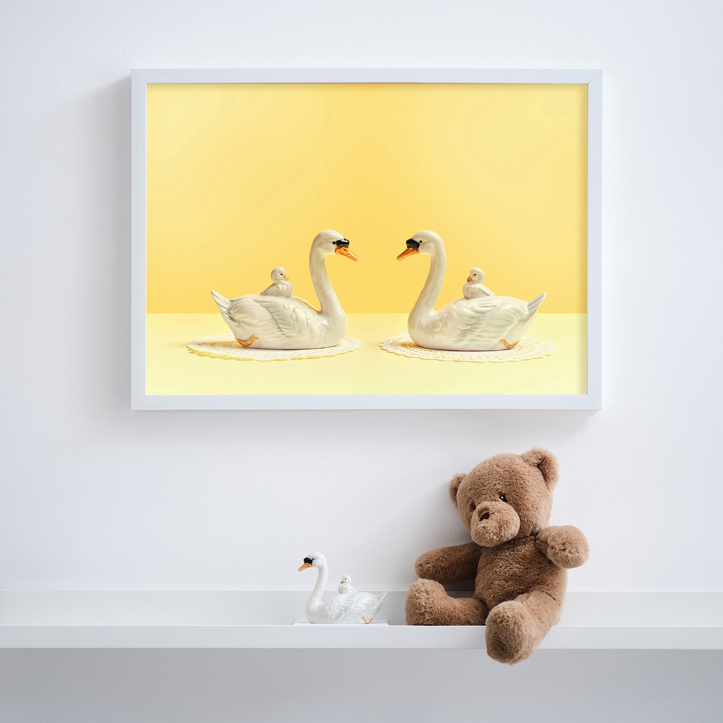 "Reflected swans, yellow mood" giclée photo print