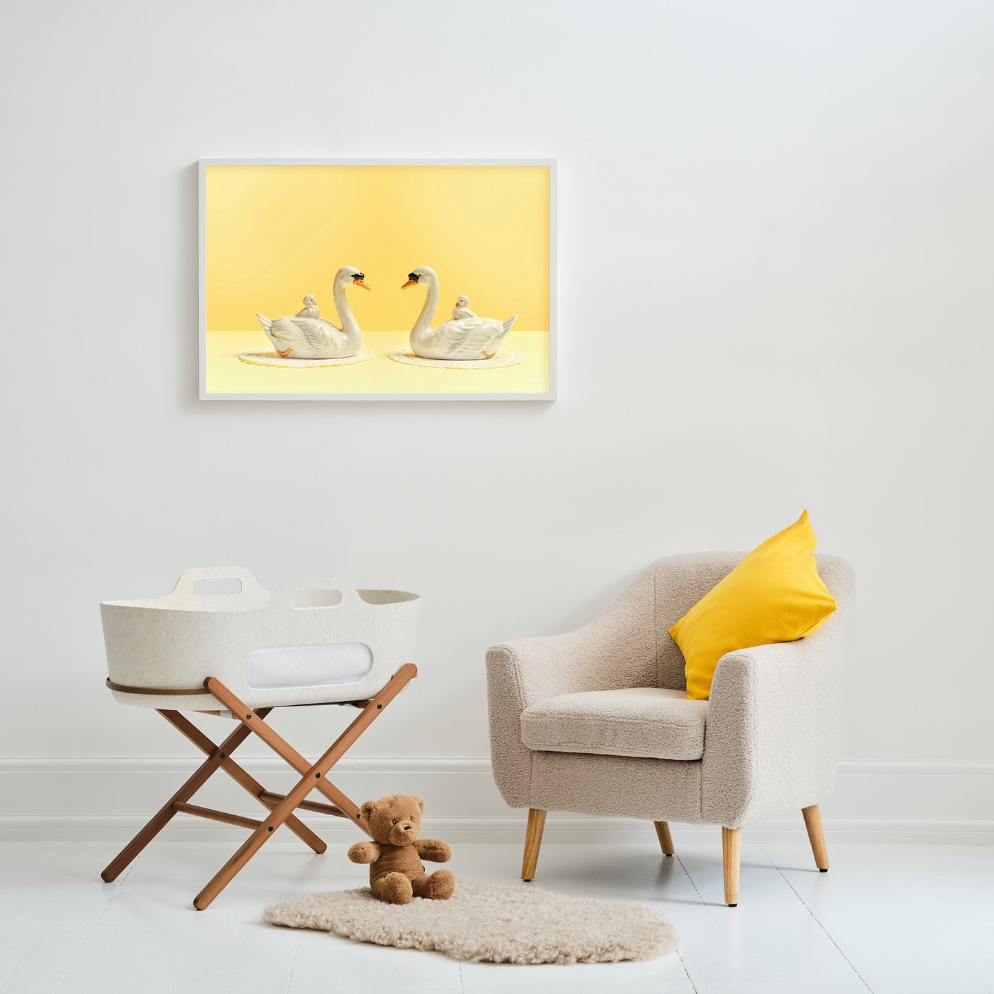 "Reflected swans, yellow mood" giclée photo print