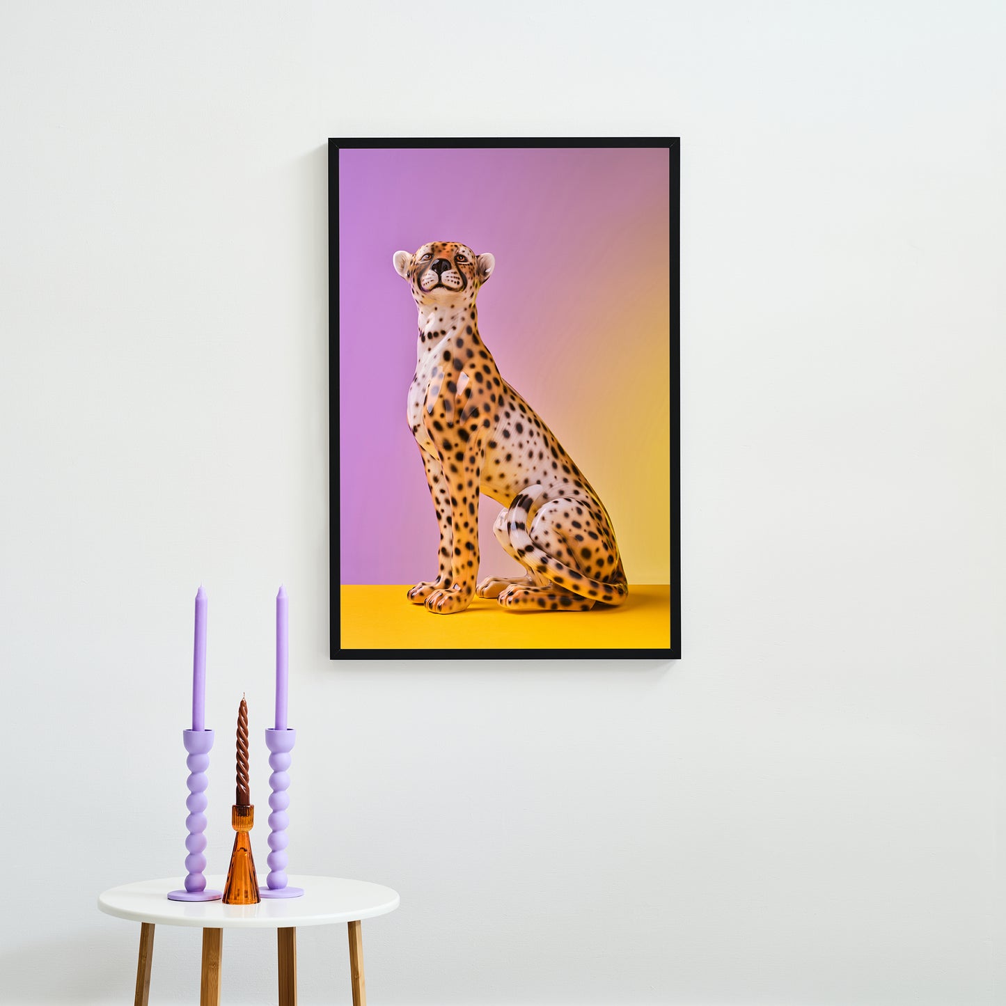 "Seated cheetah, lilac clash" giclée photo print