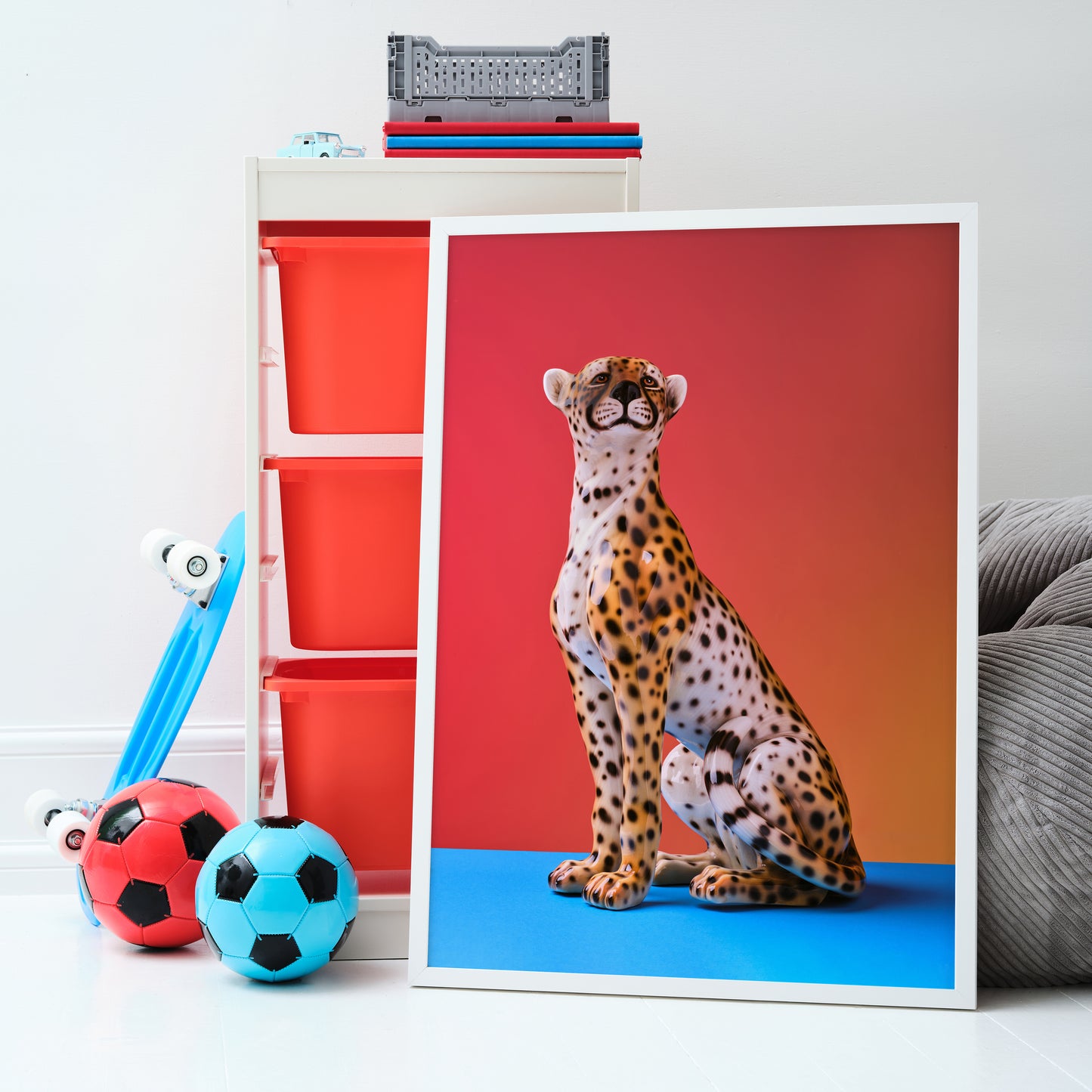 "Seated cheetah red clash" giclée photo print