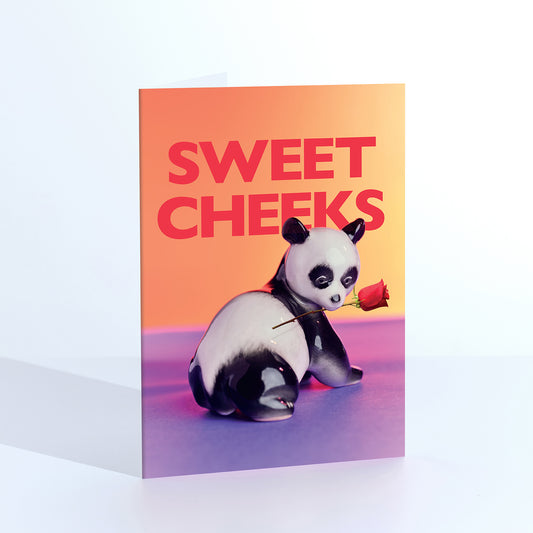 Sweet Cheeks Panda With Red Rose Greetings Card