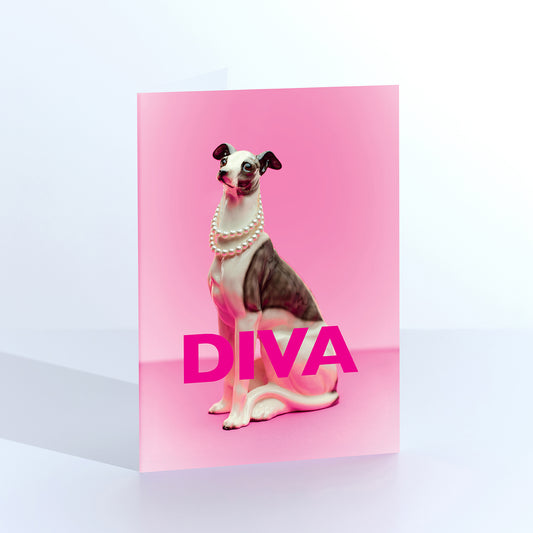 Diva dog in pearls Greetings Card