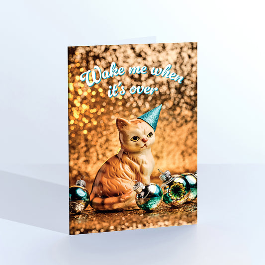 Wake Me When It's Over Unimpressed Cat Christmas Card