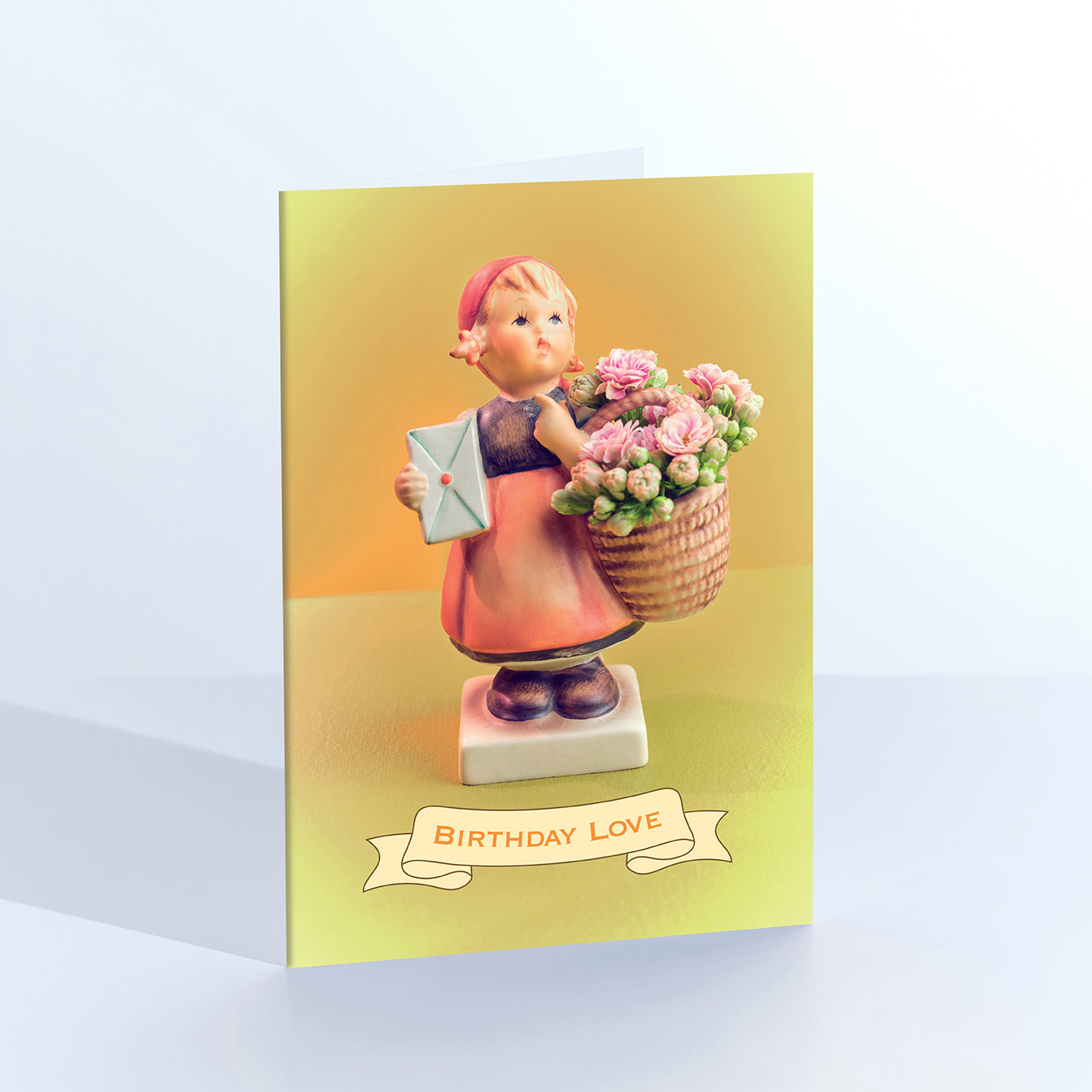 Birthday Love Girl With Flower Basket Greetings Card