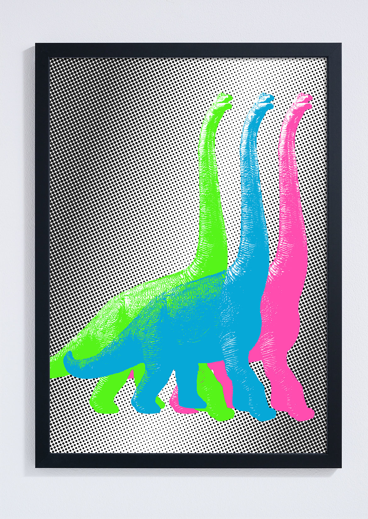 "Marching dinos, neon pop" giclée photo print