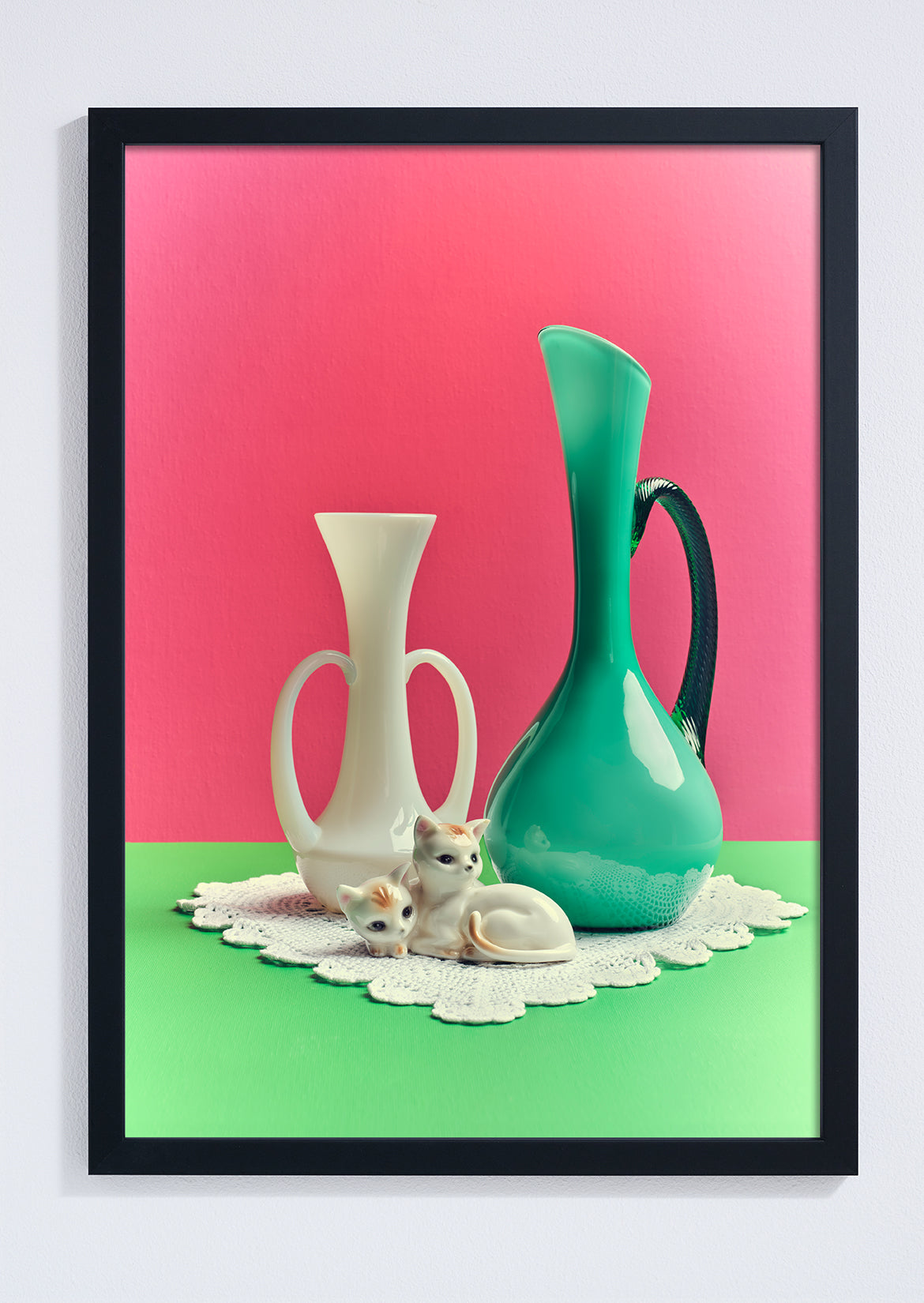 "Nana's house, bright kittens and vase" giclée photo print