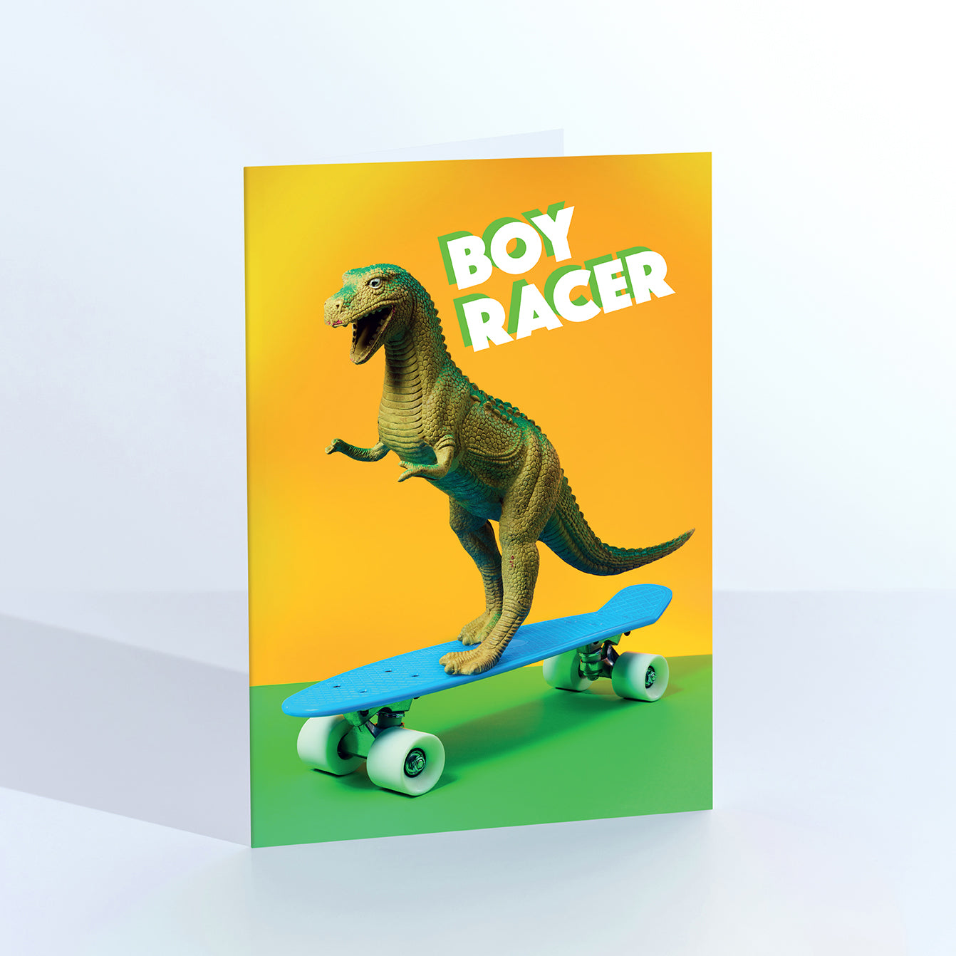 Boy Racer Skateboarding Dinosaur Greetings Card