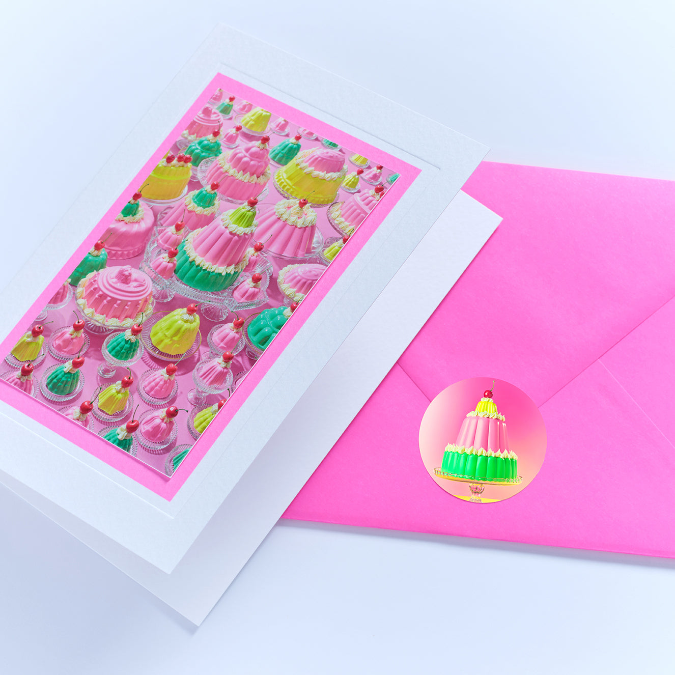 Cake Stands Neon Party Spread Hand Finished Greetings Card