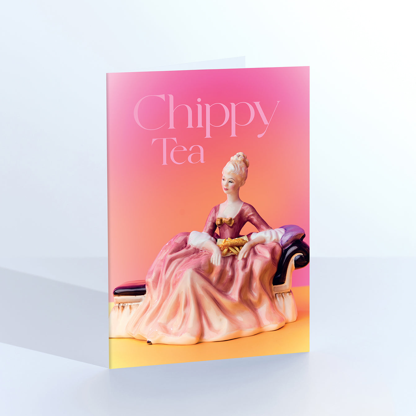 Chippy Tea Genteel Lady with Fish & Chips Greetings Card
