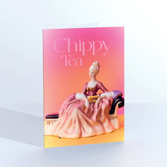 Chippy Tea Genteel Lady with Fish & Chips Greetings Card