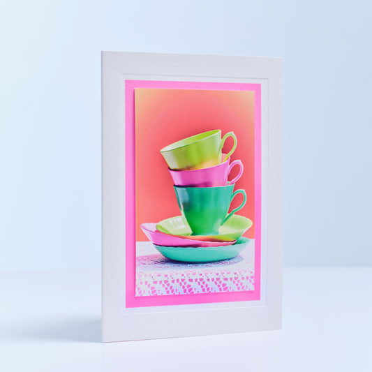 Tea Cups Hand Finished Greetings Card