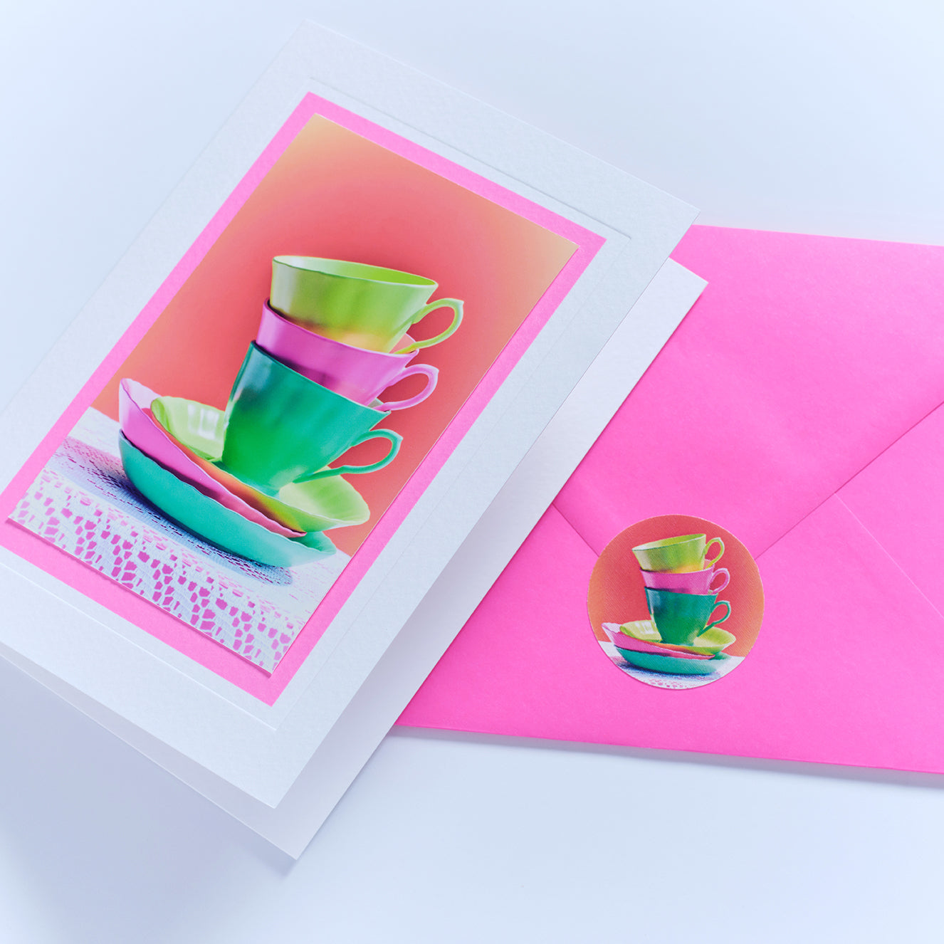 Tea Cups Hand Finished Greetings Card
