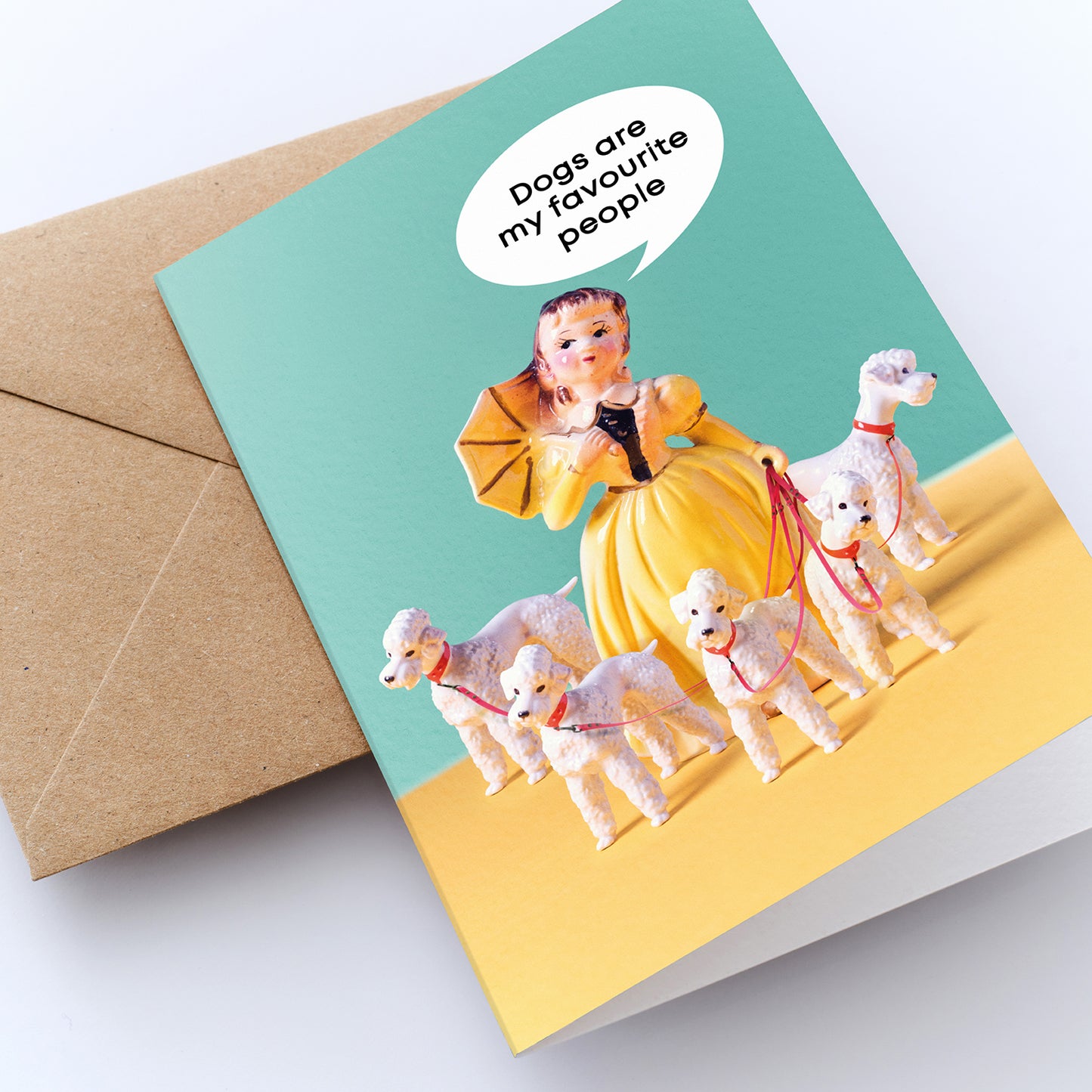 Shelf Talk Lady with Poodles Greetings Card