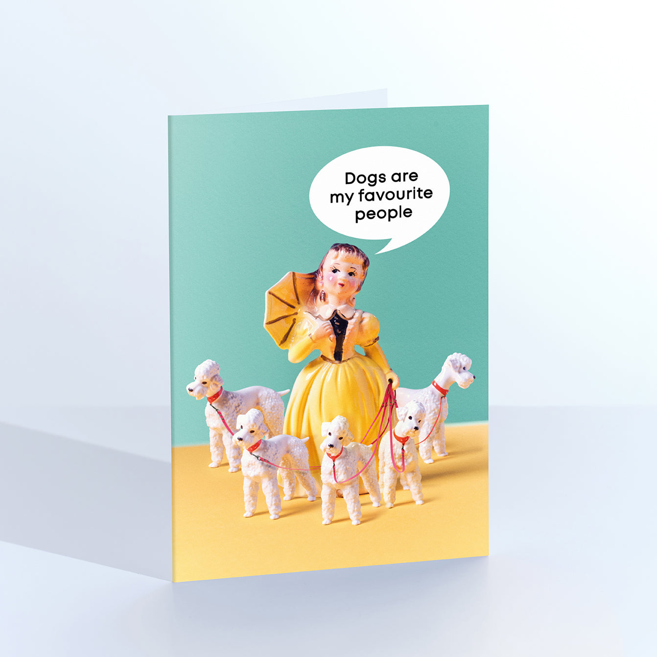 Shelf Talk Lady with Poodles Greetings Card