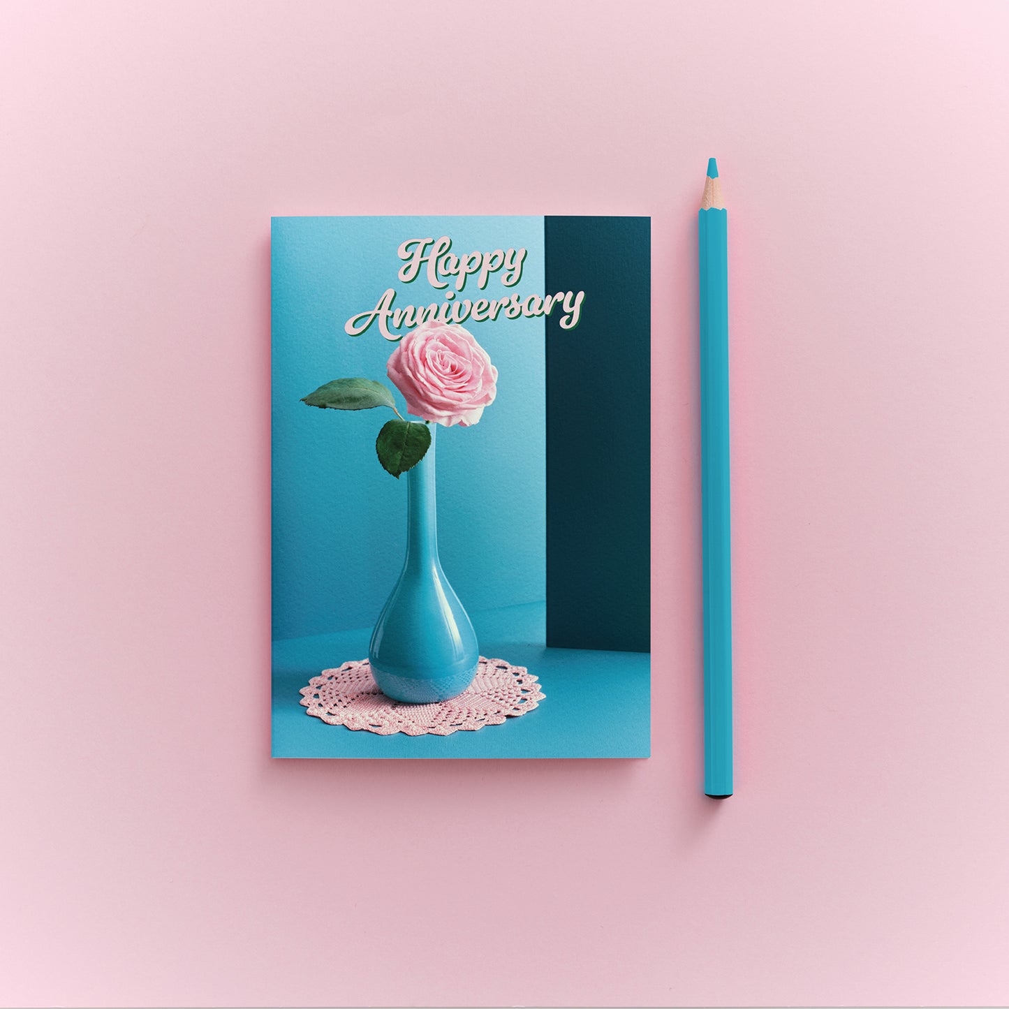 Vintage Rose Vase Happy Anniversary Card