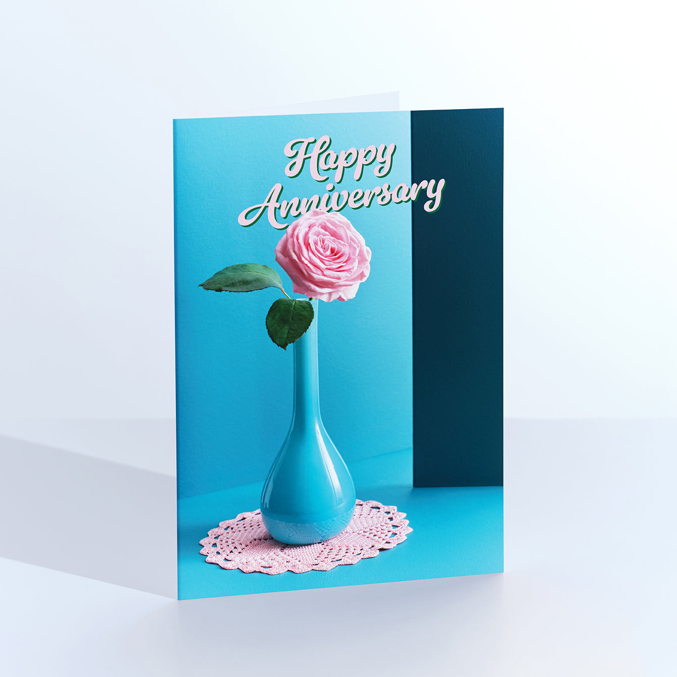 Vintage Rose Vase Happy Anniversary Card