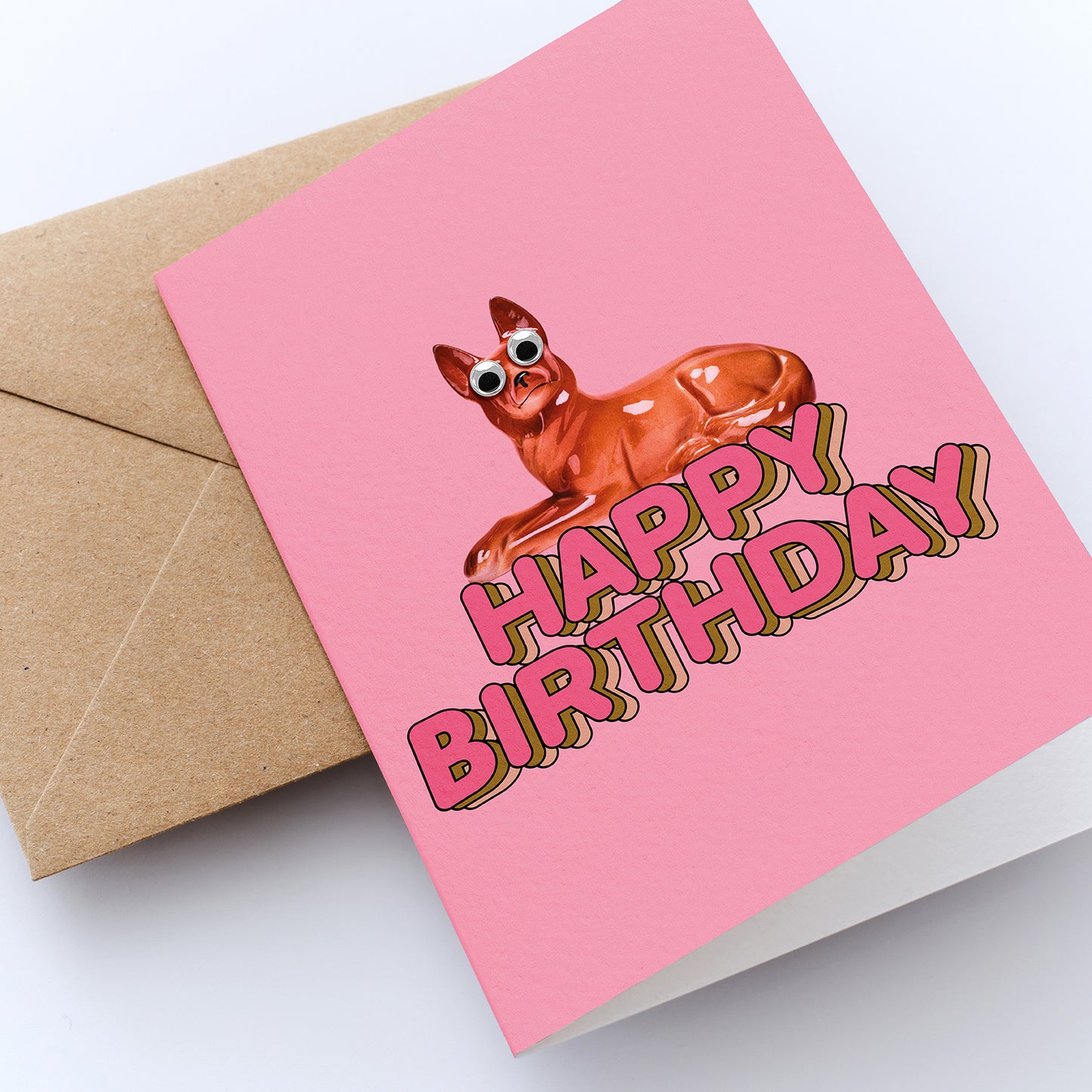 Google Eyed Dog Pink Birthday Greetings Card