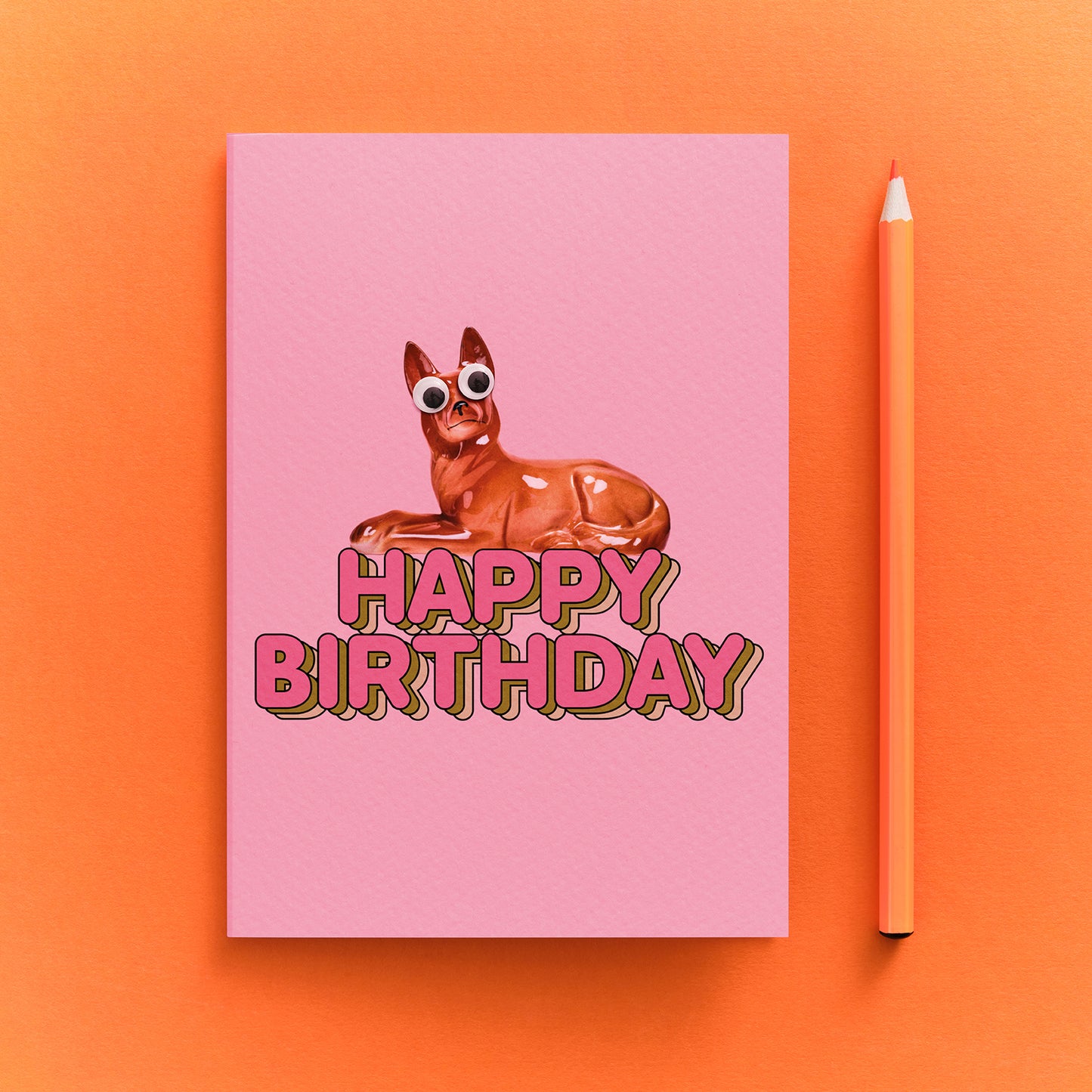 Google Eyed Dog Pink Birthday Greetings Card