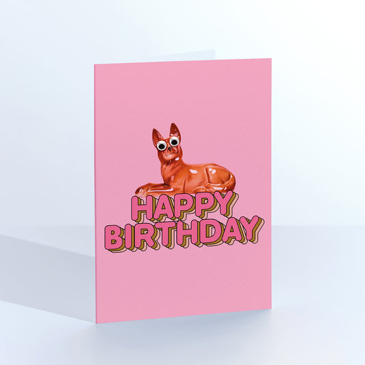 Google Eyed Dog Pink Birthday Greetings Card