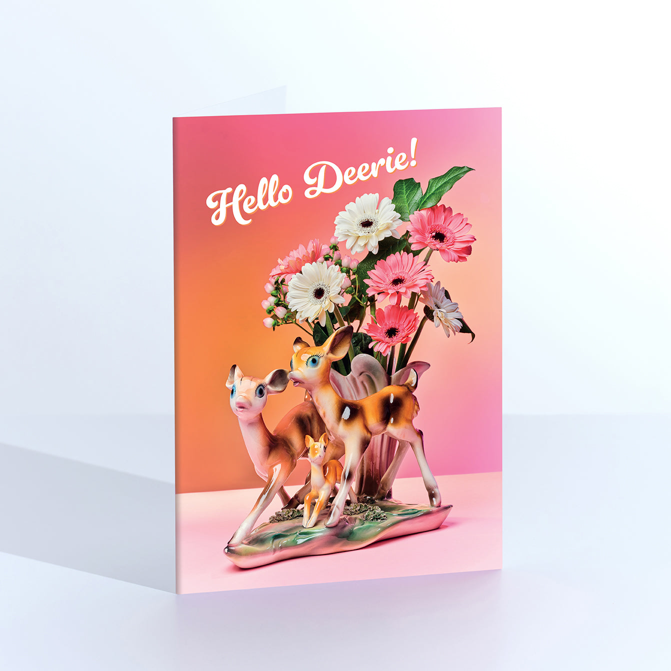 Hello Deerie Vintage Deers With Flowers Greetings Card