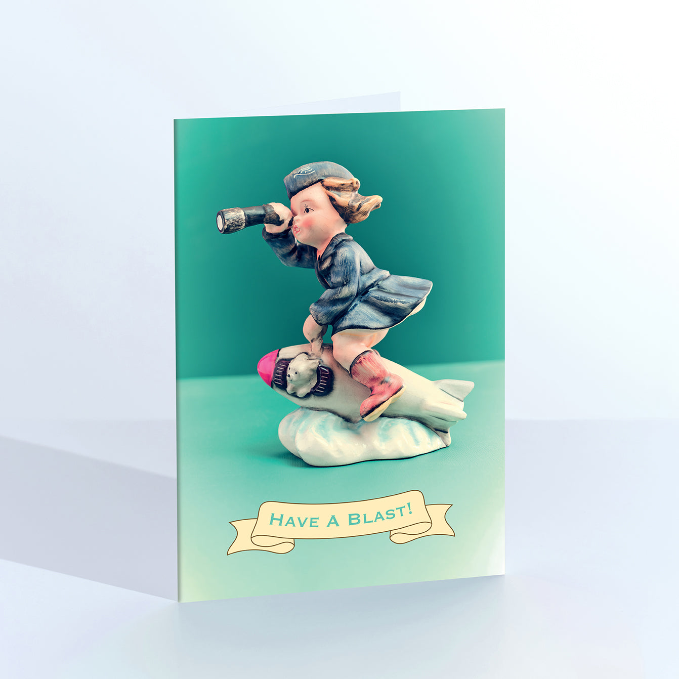 Have A Blast Girl On Airplane Greetings Card