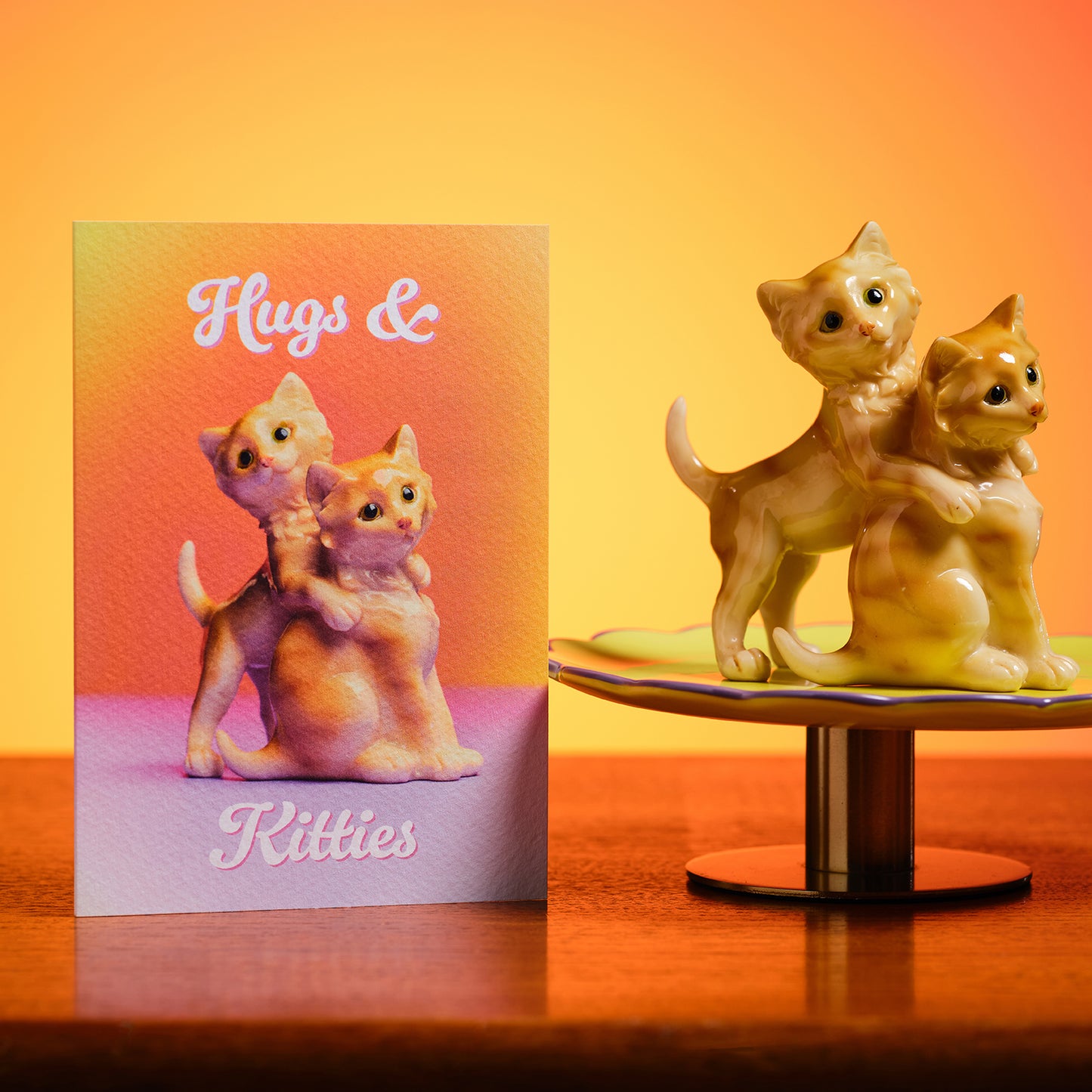 Hugs and Kitties Caring Cats Greetings Card